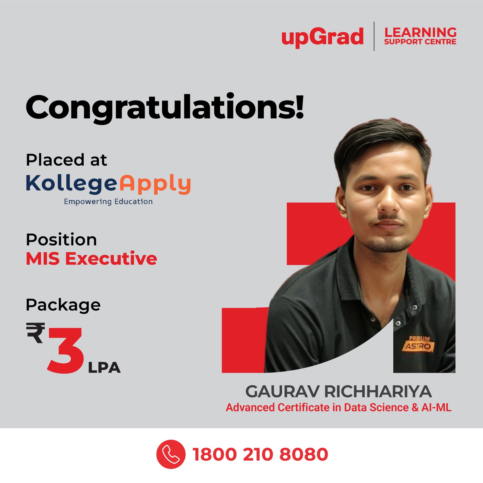 Gaurav Richhariya placed at KollegeApply as an MIS Executive with a package of 3 LPA